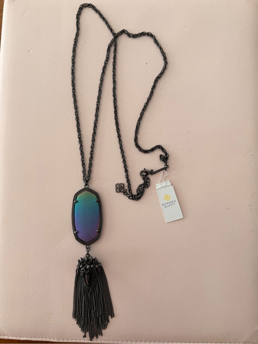 NWT Kendra Scott Gunmetal Rayne Necklace in Iridescent Matte Galaxy